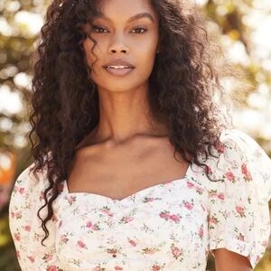 Lulu's Floral Puff Sleeve Top - White and Pink